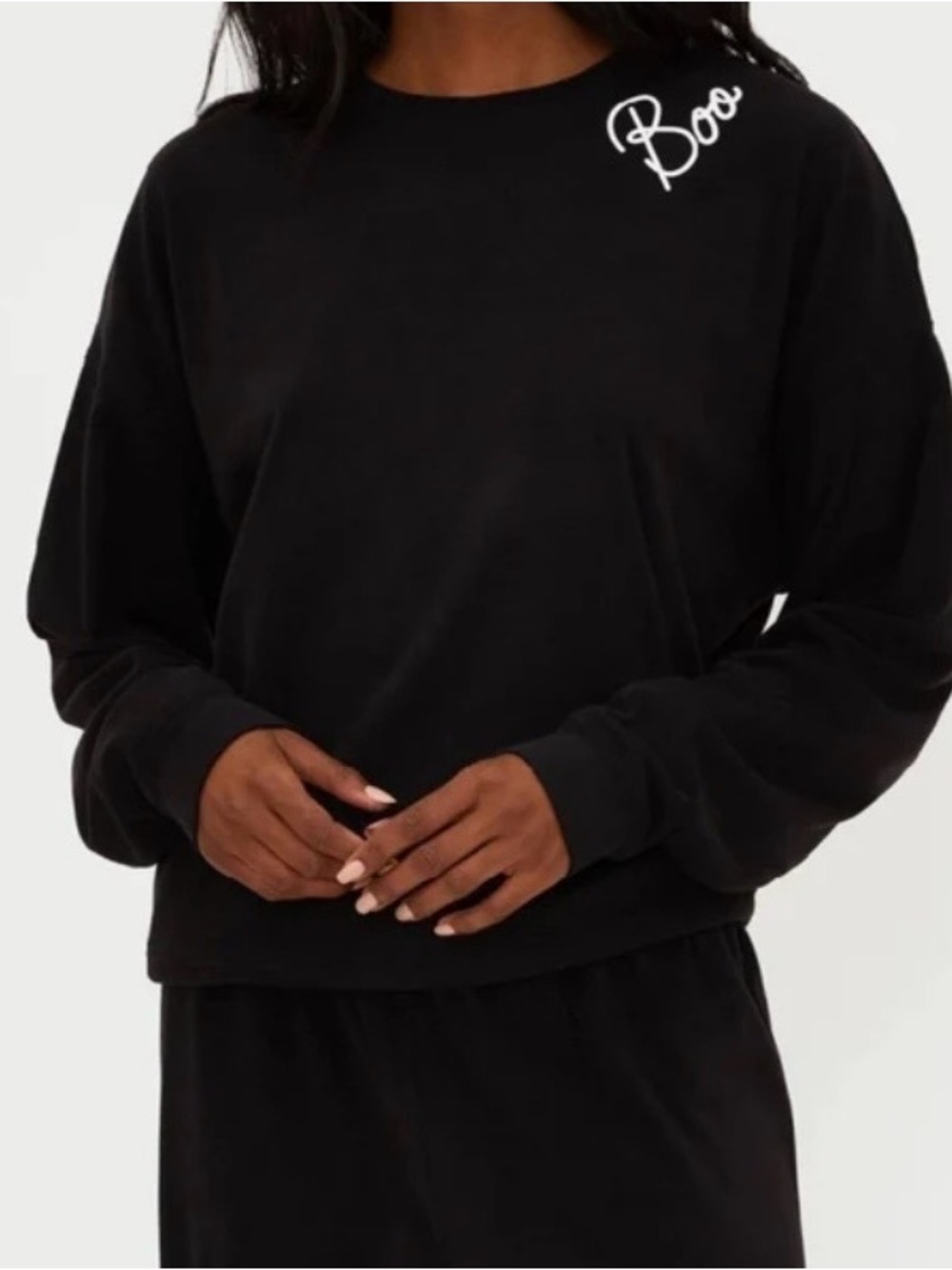 NWT Beach Riot $118 SOLID BLACK SOFT Fleece Sweatshirt BOO! Women's M Halloween